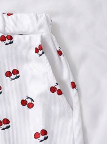 Teen Girls Cherry Print Short Sleeve Top And Shorts 2 Pieces Set
