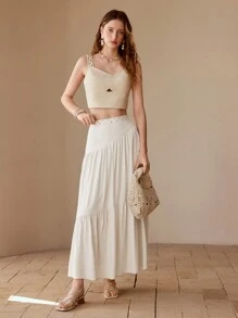 MOTF PREMIUM LINEN RUFFLE HEM SKIRT - Apricot - View 4