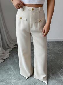 Chiquease 杏色年轻淑女纹理面料秋冬长裤，适合日常穿着、办公室和家庭聚会 - 杏色 - 查看 7