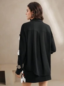 Anewsta Handmade Silver Sequin Embellished Versatile Chiffon Blouse, Spring Outfits For Women - Black - View 6