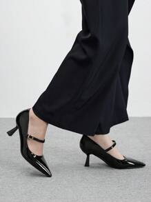 CUCCOO BIZCHIC Women's Patent Leather Pointed Toe Stiletto Heels For Daily Wear - Black - View 5