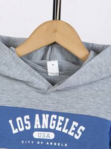 SHEIN Set de 2 piezas de sudadera con capucha suelta con estampado de letras y pantalones deportivos para niño pequeño, estilo callejero europeo y estadounidense, adecuado para uso en exteriores, vestimenta casual y uso escolar