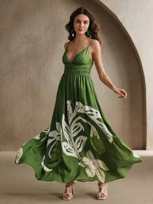 Anewsta Vestido sin mangas con escote en V y cintura ceñida con estampado floral, para festivales, vacaciones, atuendos elegantes para mujer, primavera/verano