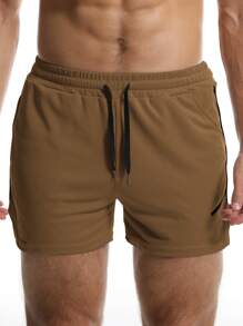 Manfinity Sport Corelite Men's Drawstring Waist Zipper Pocket Casual Sports Shorts - Khaki - View 3