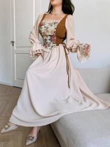 Feyla Đầm dài thanh lịch thêu hoa Jacquard cho nữ - Màu be - Xem 4