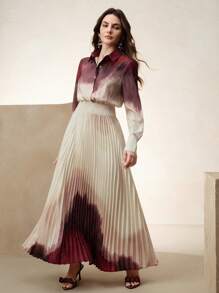 Anewsta Elaire 女士扎染百褶腰优雅衬衫裙，女士春季服装