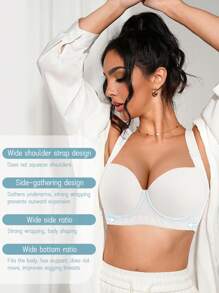 1pc Women's Wireless Push Up Sports Bra With Wide Strap And Supportive Underwire, Seamless