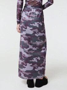 SHEIN Unity Gonna mini casual da donna con stampa mimetica e allacciatura anteriore, per uso quotidiano - Multicolore - Visualizzare 2