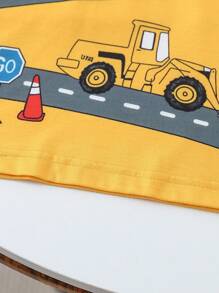 SHEIN 2 件套年轻男孩卡车印花短袖 T 恤和短裤套装 - 彩色 - 查看 7