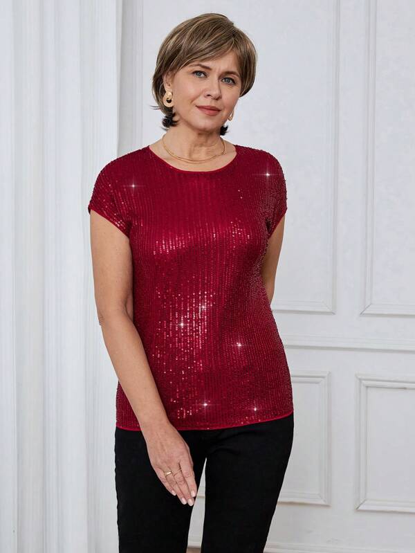 SHEIN LUNE Women Casual Short Sleeve Pullover Top, Spring/Summer Valentine's Day