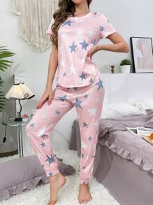 Conjunto de pijama casual con diseño de estrellas para mujeres - Multicolor - Ver 7