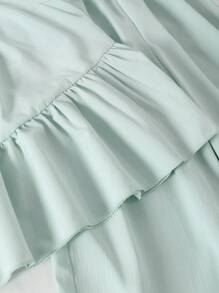 女孩休闲简约圆领无袖宽松纯色衬衫和松紧腰阔腿宽松纯色裤子夏季服装套装 - 薄荷綠 - 查看 6