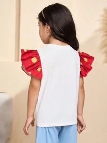 Young Girls Polka Dot Print Cap Sleeves Ramadan T-Shirt - Multicolor - View 2