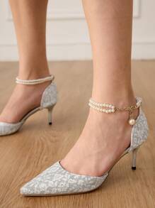 CUCCOO HITCHD 时尚优雅的银色珍珠链高跟鞋，适合新年、情人节、新娘、宴会、婚礼、约会、节日、派对 - 彩色 - 查看 8