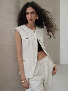 MOTF PREMIUM ÁO GIÉT SỌC CỘT CÚC - Đen và trắng - Xem 3