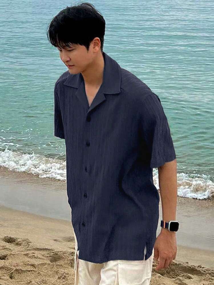 Men's Solid Color Short Sleeve Casual Shirt, Summer Vacation