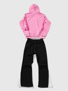 ROMWE MEN Men's Anime Print Drawstring Hooded Sweatshirt - Multicolor - View 2