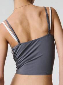 SHEIN Unity Summer New York Logo Print Contrast Double Layered Camisole - Grey - View 2