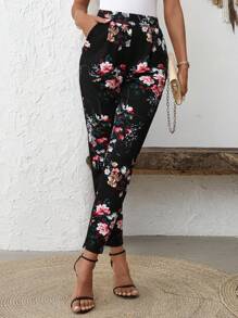 EMERY ROSE Women's Floral Print Side Pocket Casual Long Pants, Spring/Summer - Multicolor - View 6