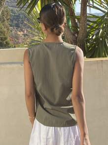 DAZY V-Neck Sleeveless Fitted Women Tank Top Going Out Tops - White - View 2