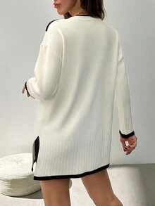 EURMUSE Woman Striped Shawl Look Contrast Binding Sweater,Jumper,Jumpers For Women,Cream Jumper,Jumpers,Christmas Jumper,White Jumper,Black Jumper,Ladies Jumper,Women's Jumpers - White - View 2