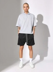 SUMWON Essential Oversized Polo Shirt Boxy Fit Athletic Casual Streetwear Jersey Short Sleeve Summer Leisure Weekend Fashion Sport - Light Grey - View 3