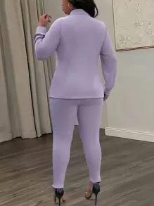 Maweii 2 pièces/set Blouse avec boutons et legging skinny taille haute pour femmes grande taille - Parme - Voir 2