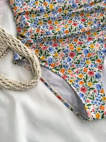 SHEIN 青少年女孩夏季/春季海滩、假日/连体泳衣，带花卉印花，非常适合度假