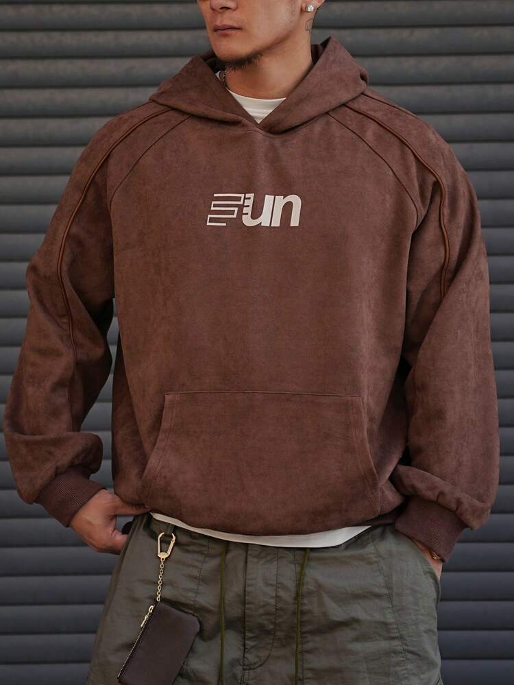 Men's Color Block Letter Print Hooded Sweatshirt