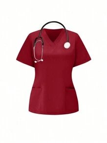 TaskEZ 纯色短袖上衣和裤子手术服套装，简约时尚，适合日常休闲穿着