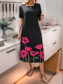 EMERY ROSE Women's Printed Casual Dress, Simple And Fashionable For Everyday Wear - Multicolor - View 9