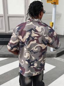 PAVTROS 男士简约休闲衬衫，日常穿着，男士 Manfinity Streetrush INS 畅销衬衫。独特的迷彩印花设计，展现街头时尚风格的动感个性化。