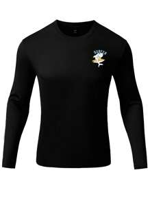 Manfinity Men's Crew Neck Long Sleeve Graphic Casual Surfing T-Shirt - Black - View 3