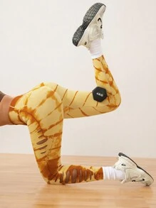 SHEIN Women's High Waist Tie-Dye Print Casual Sports Leggings - Multicolor - View 4