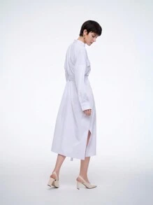 Aalyst Casual Solid Color Front Pocket Shirt Dress - White - View 3