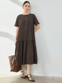Dazy-Less Patchwork Straight Midi Dress Old Money Style Business Casual Women - Dark Grey - View 3