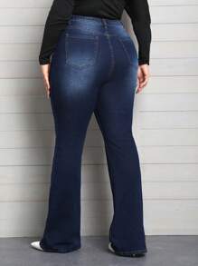 SHEIN Privé Coolmax Plus Size Women's Long Stretch Denim Flare Pants
