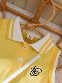 2 件套女婴春夏休闲风格蝴蝶刺绣无袖连衣裙和斜挎包 - 黃色 - 查看 5