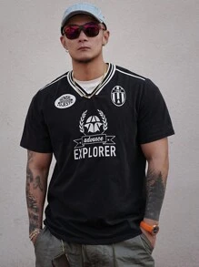 DAZY Men's Contrast Color Letter Print Sport T-Shirt,Graphic Tees - Black - View 1