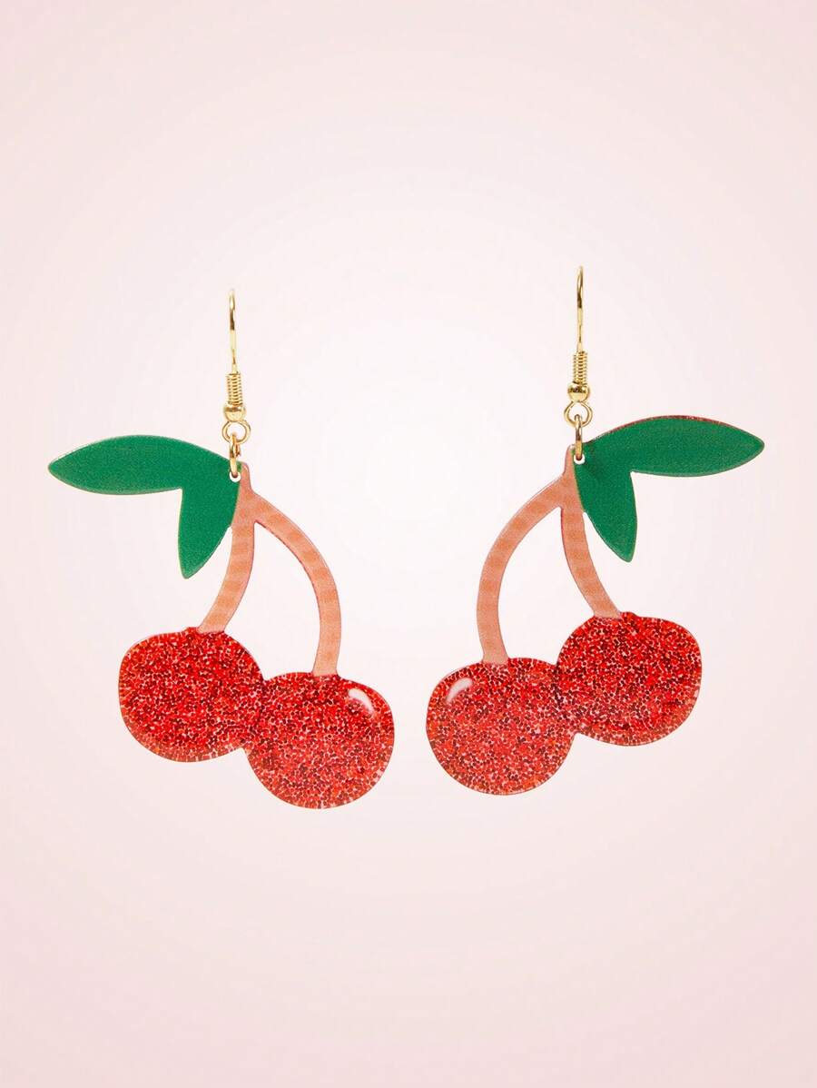 SHEIN MOD Aretes de cereza de acrílico lindos y divertidos, aretes de moda minimalistas casuales, para el Día de San Valentín/uso diario, mamá, madre, Día de la Madre, regalo