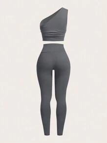 SHEIN EZwear Bộ đồ ngoài trời nhiều mảnh màu xám đậm, thời trang đơn giản, mặc thường ngày - Màu xám đen - Xem 3