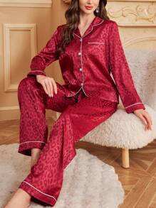 SHEIN 女士豹纹睡衣套装，秋冬服装 - 彩色 - 查看 3