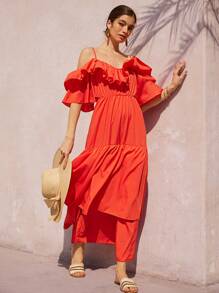 Aveloria Rosie 法式浪漫花朵荷叶边下摆无袖宽松连衣裙，优雅假日风格，波西米亚风度假时尚风格，适合夏季春秋季