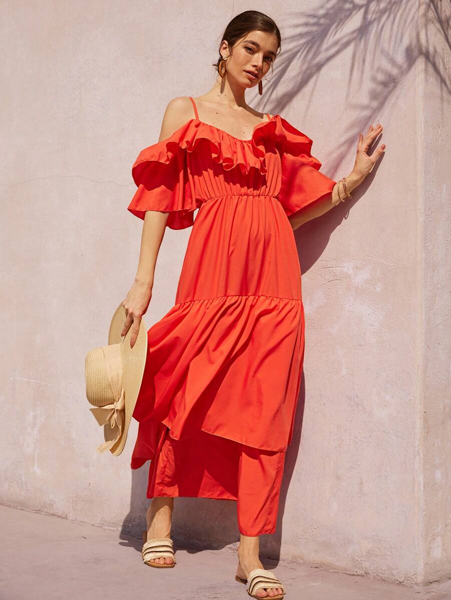 Aveloria Rosie 法式浪漫花朵荷叶边下摆无袖宽松连衣裙，优雅假日风格，波西米亚风度假时尚风格，适合夏季春秋季