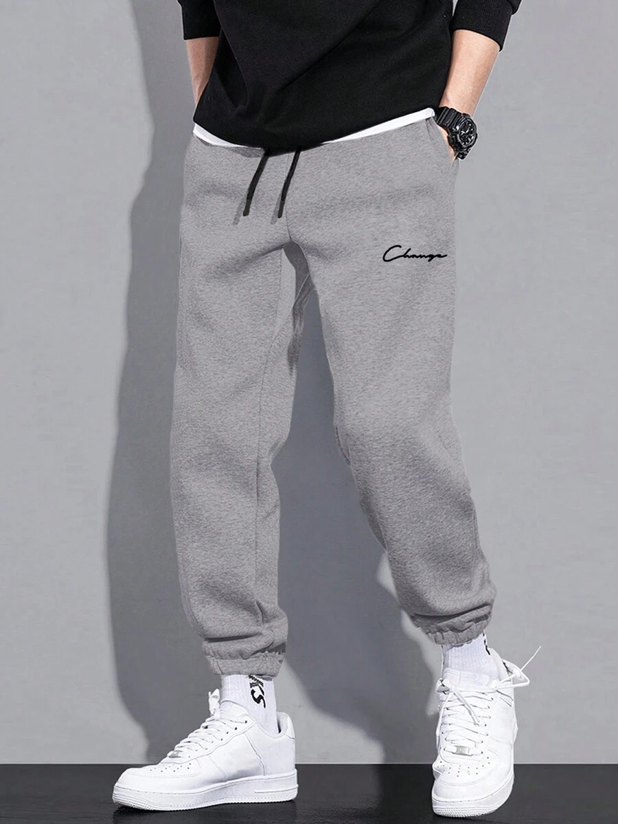 RueChic Men's Simple Front Tie Pocket Sweatpants, Casual Daily Wear - Grey - View 1