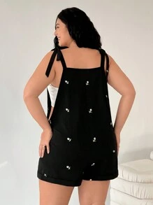 Solflare Bộ đồ liền thân không tay thêu hoa giản dị cỡ lớn dành cho nữ mùa hè - màu đen - Xem 2