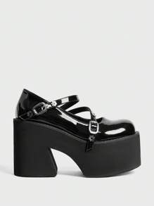 Sugerpunk Women's Black Mary Jane Pumps With Thick Platform, Fashionable Thick Sole Autumn Shoes Spring Break Easter - Black - View 1