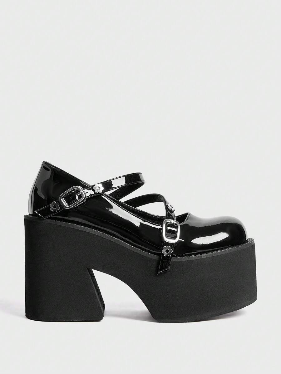Sugerpunk Women's Black Mary Jane Pumps With Thick Platform, Fashionable Thick Sole Autumn Shoes Spring Break Easter - Black - View 1