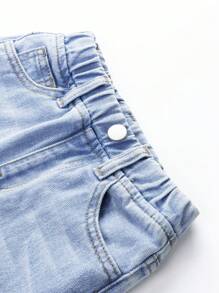 SHEIN Baby Girls' All-Match Simple Versatile Distressed Washed Denim Straight Leg Pants - Light Wash - View 4