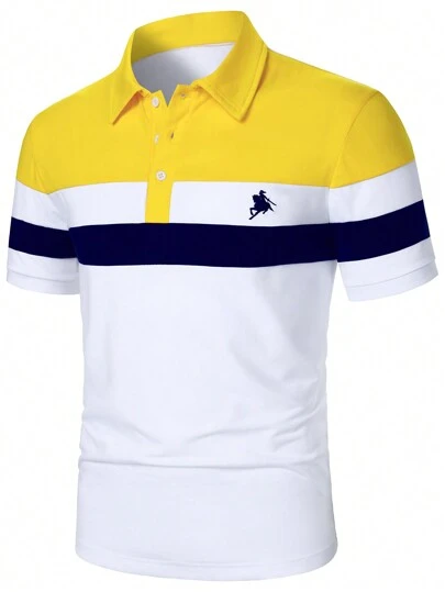 Calvornis 男士商务拼色休闲短袖 Polo 衫，适合打高尔夫